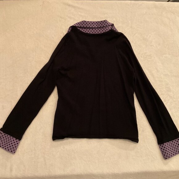 Notations Black Sweater Purple Polka Dot Collared Accents Womens Size Medium - Picture 5 of 5